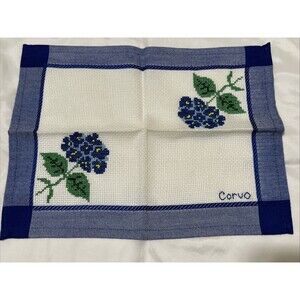 Needlepoint Unframed Flower Blue Art Finished PORTUGAL Dresser Scarf 18x13